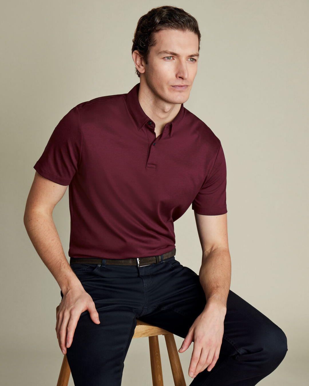 Flat Collar Polo - Wine