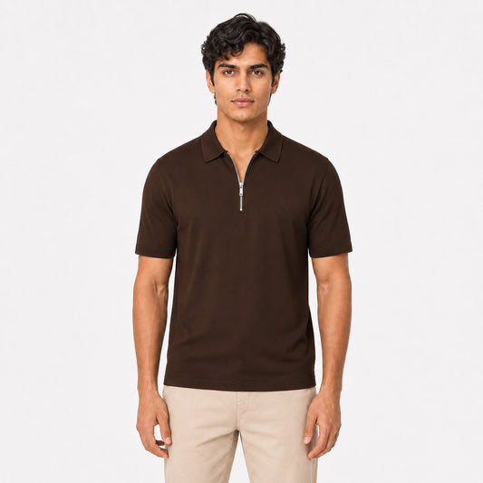 Zipper Pique Polo - Chocolate