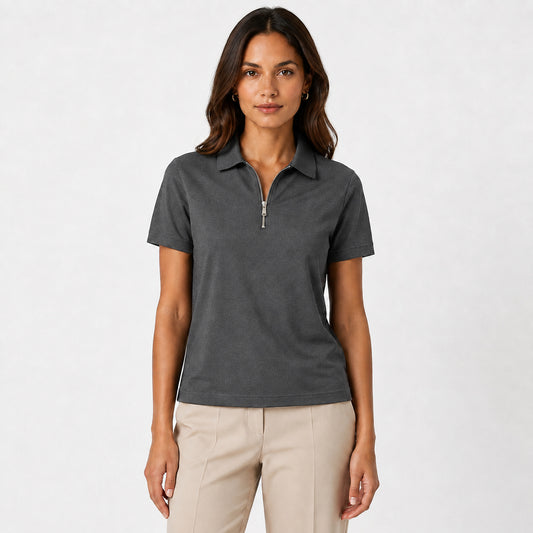 Zipper Pique Polo - Dark Grey