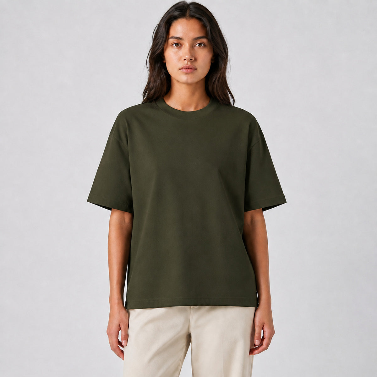 Drop Shoulder Oversized T-Shirt - Olive