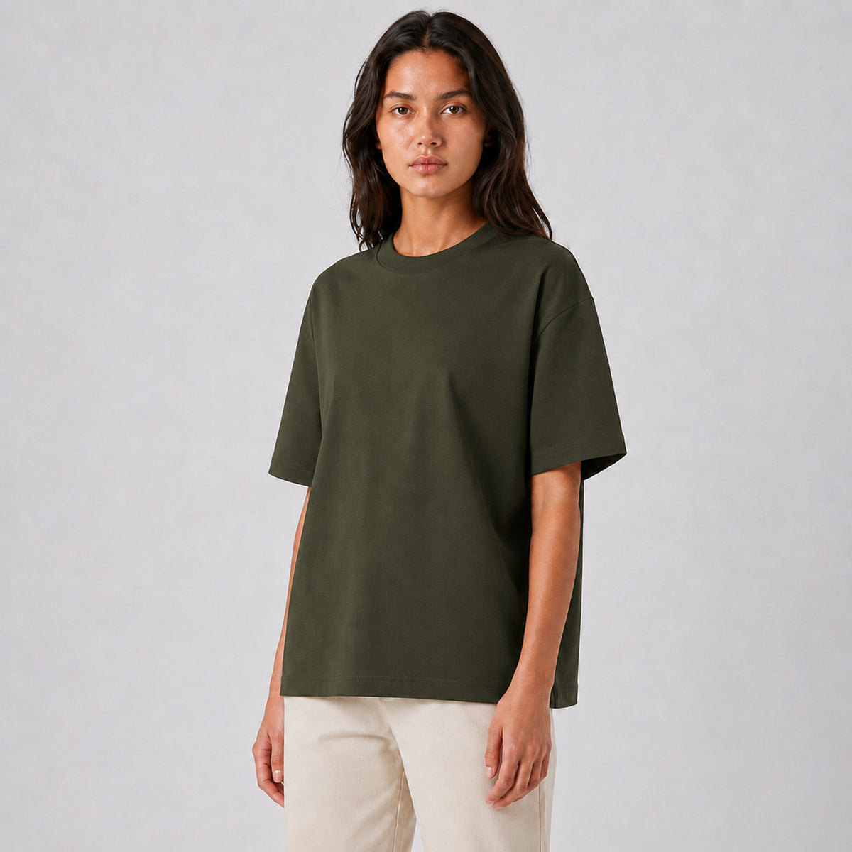 Drop Shoulder Oversized T-Shirt - Olive