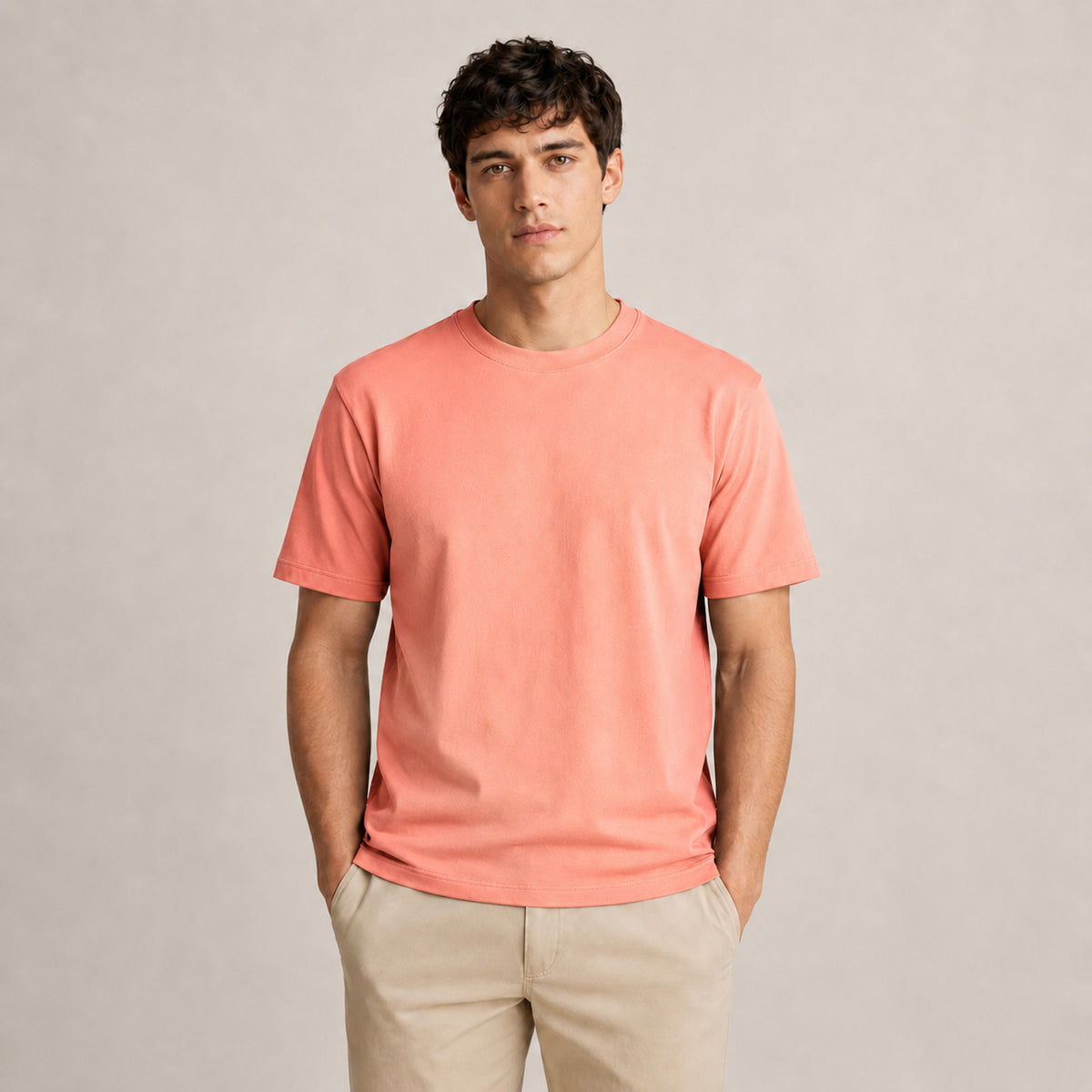Crew Neck T-Shirt - Peach