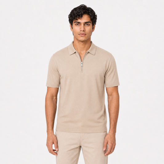 Zipper Pique Polo - Smokey Taupe
