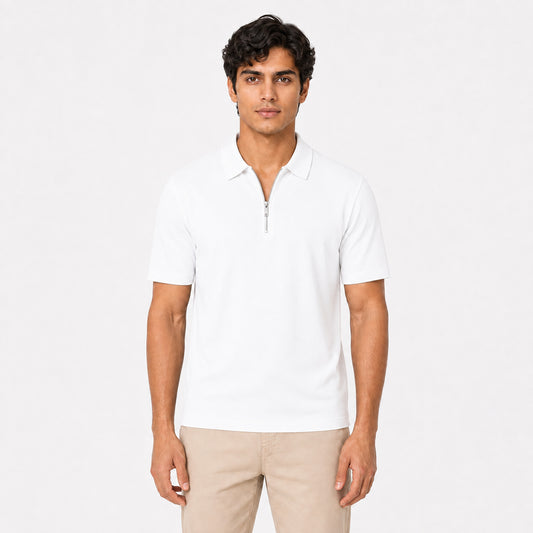 Zipper Pique Polo - White
