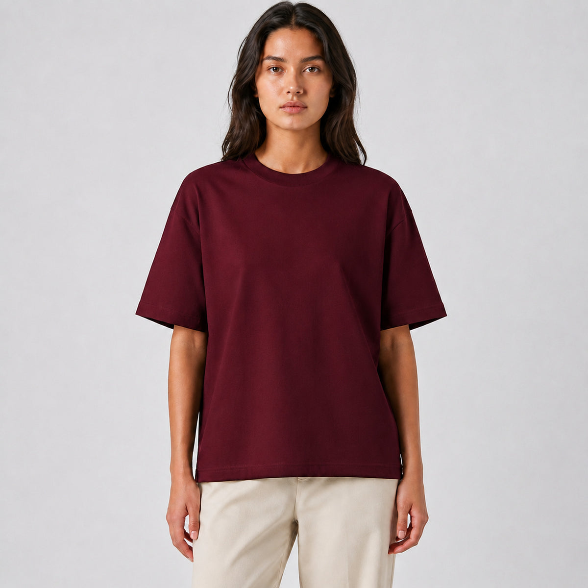 Drop Shoulder Oversized T-Shirt - Wine