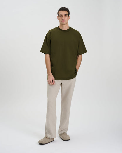 Drop Shoulder Oversized T-Shirt - Olive